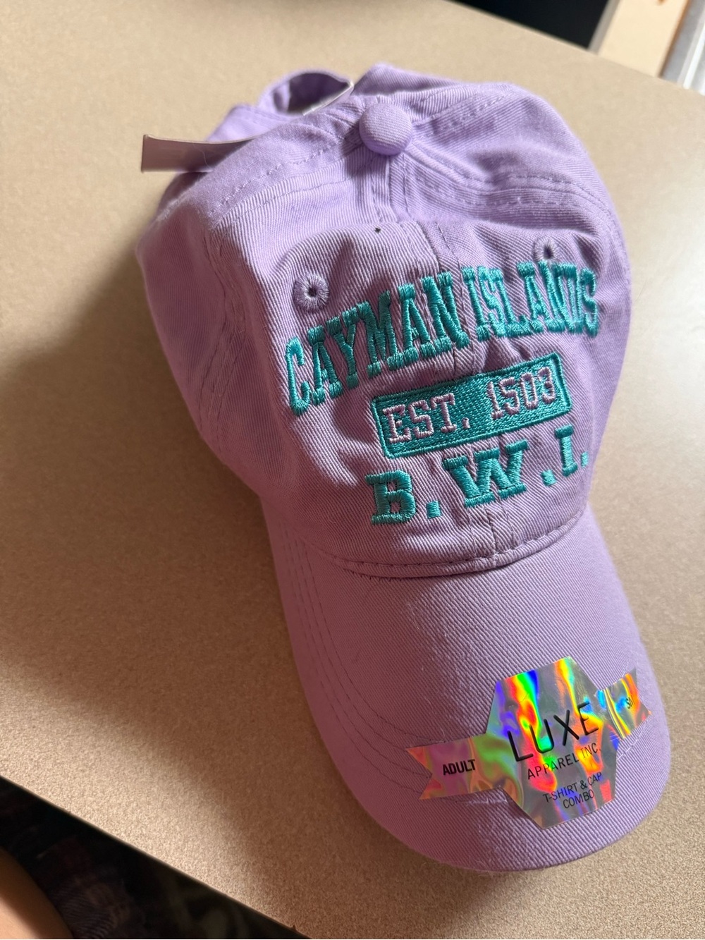 Cayman Islands Kids Lavender Baseball Cap with Teal Embroidery